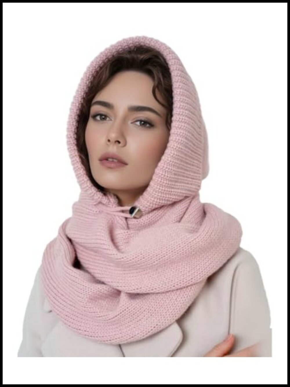 Fuzzy 2-in-1 Balaclava Hood Hat and Scarf Winter Knit Beanie